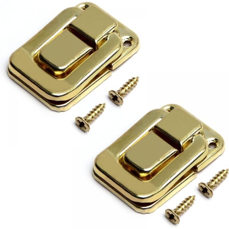 foto del prodotto cyslmuk chiusura a leva 48 mm x 33 mm 2 pezzi, chiusure a gancio in ferro per armadi, scatole e valigie, oro