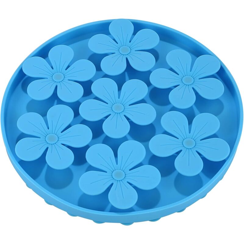 foto del prodotto cyslmuk ciotola anti glutton blu per cani, alimentatore lento per animali domestici, gatto cane in silicone morbido, forma di fiore carino