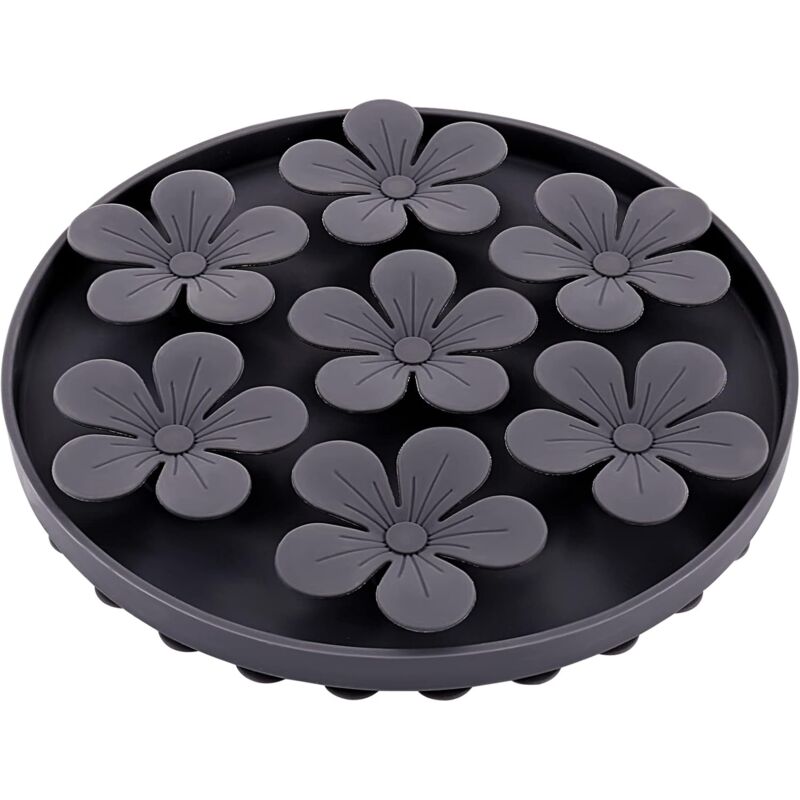 foto del prodotto cyslmuk ciotola anti glutton grigia per cani, alimentatore lento per animali, gatto cane in silicone morbido, forma di fiore carino