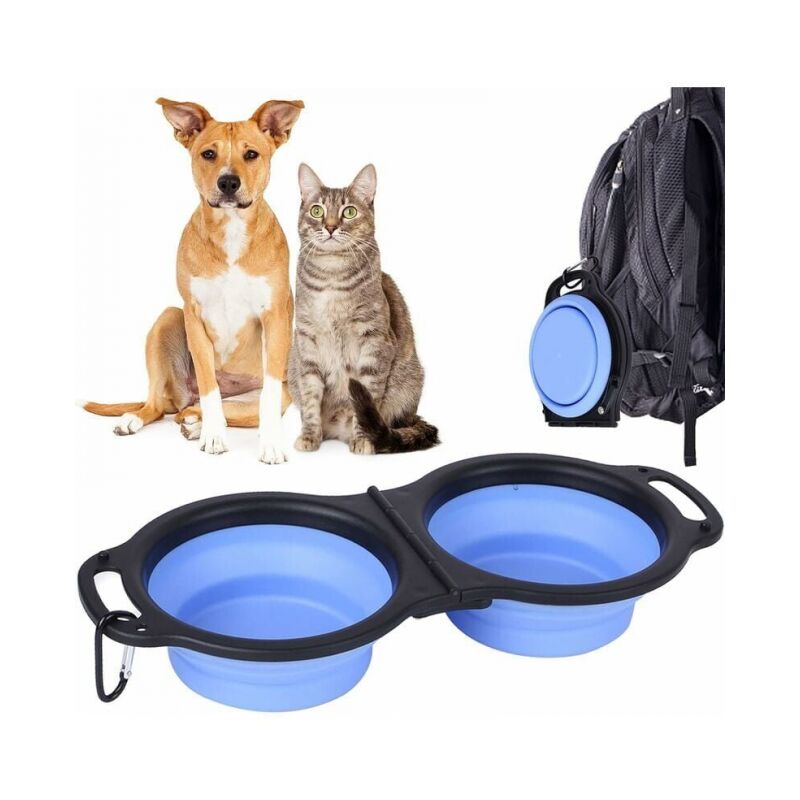 foto del prodotto cyslmuk ciotola pieghevole blu per cani, grande ciotola per acqua da viaggio portatile espandibile per cani, ciotola pieghevole con manico e