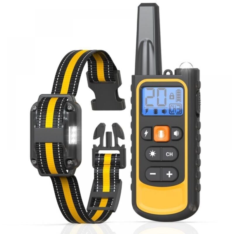foto del prodotto cyslmuk collare di addestramento per cani, portata 2300 metri, 4 modalit luce suono vibrazione shock elettrico con blocco di sicurezza, resistente
