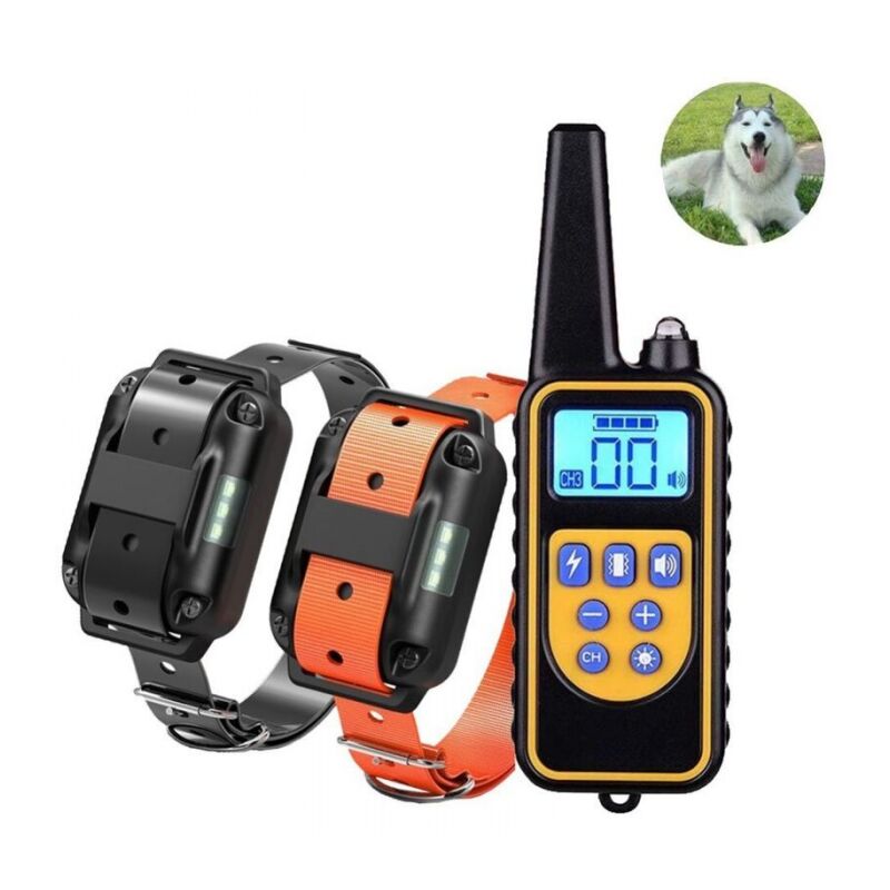 foto del prodotto cyslmuk collare di addestramento per cani ricaricabile e impermeabile ip67 per due cani con distanza di 800 m con 99 livelli di vibrazione, scossa