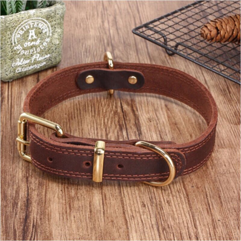 foto del prodotto cyslmuk collare per cani imbottito regolabile in vera pelle marrone, resistente, l large per collo da 40 cm a 52 cm 