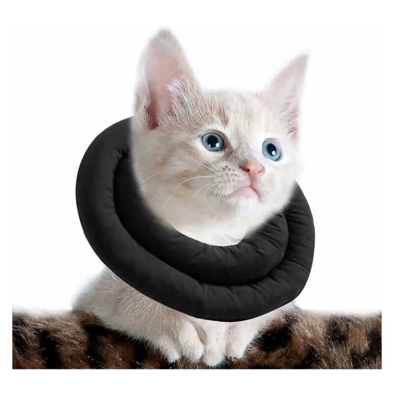 foto del prodotto cyslmuk collare per gatti regolabile nero, collare morbido per il recupero dei gatti, collare protettivo per animali domestici dopo l intervento