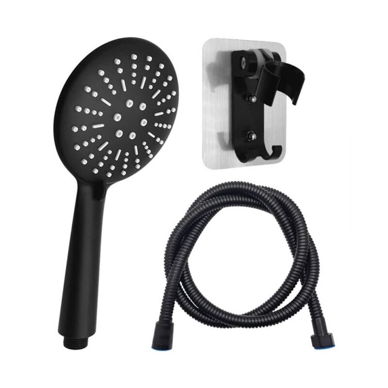 foto del prodotto cyslmuk con tubo flessibile da 1,5 m e supporto per doccia, soffione doccia nero, doccetta manuale, 3 tipi di getto, soffione doccia a risparmio