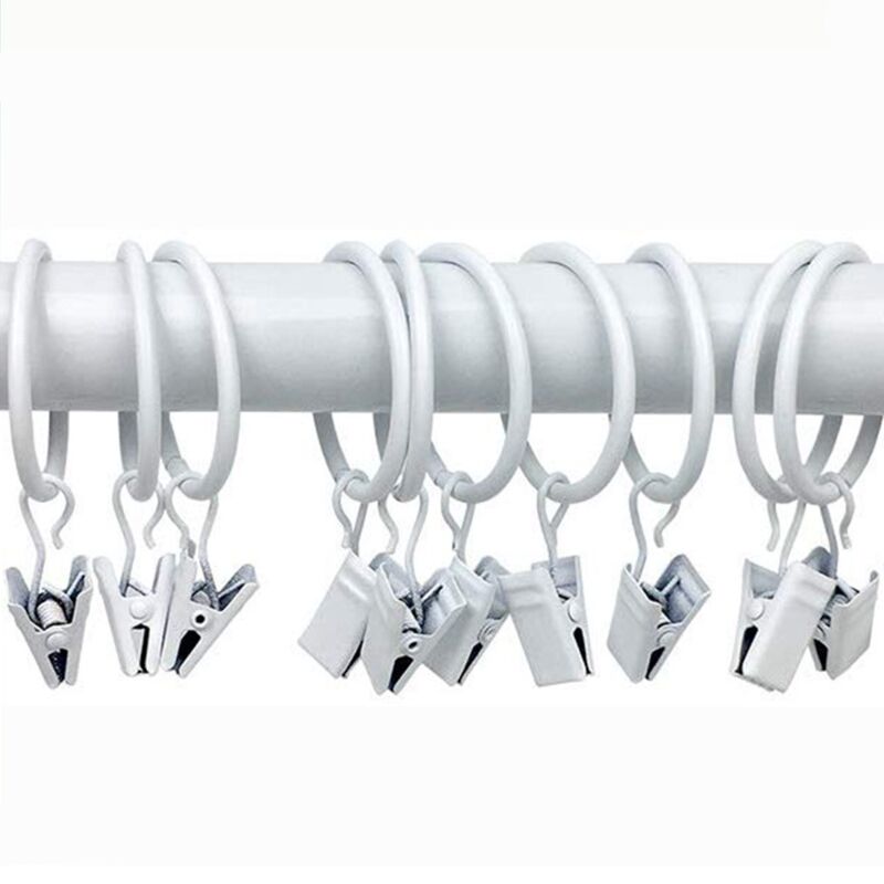 foto del prodotto cyslmuk confezione da 10 bianchi anelli per tende in metallo, fermagli per tende, ganci per tende multiuso e aste decorative per foto di tende