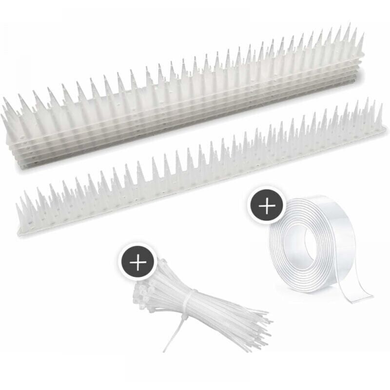 foto del prodotto cyslmuk confezione da 12 bianco oltre 5 m repellente per uccelli con punte extra alte per balconi, recinzioni e tetti con nastro