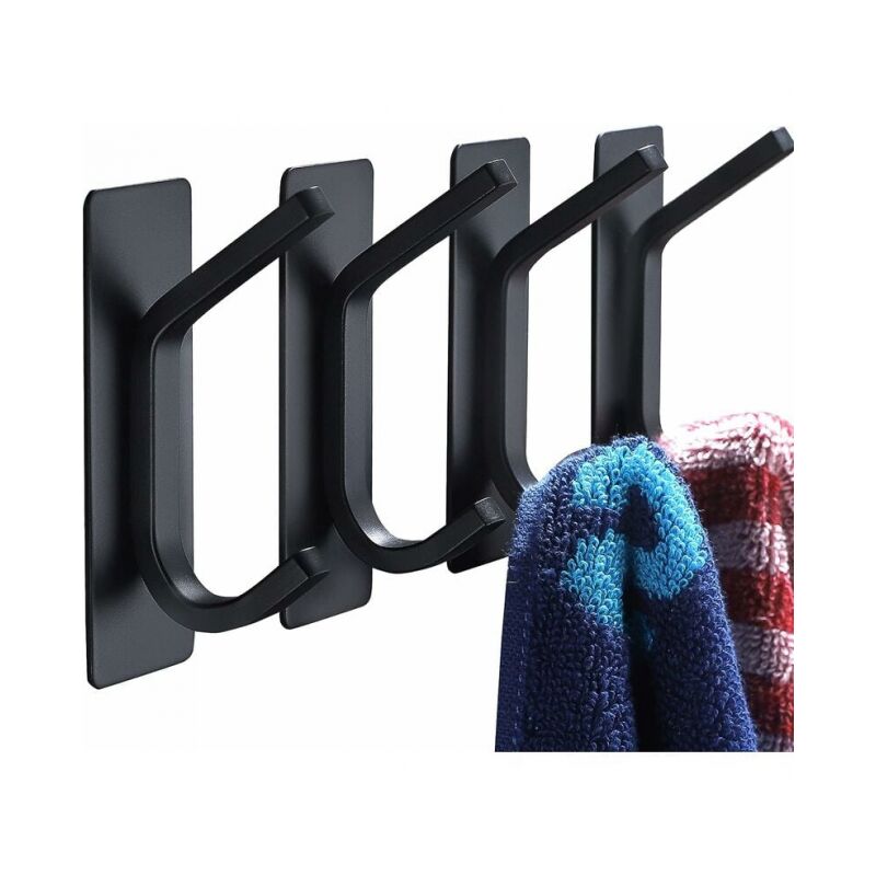 foto del prodotto cyslmuk confezione da 4, ganci per asciugamani ganci adesivi ganci da parete neri, bastone per bagno e cucina, ganci resistenti, acciaio