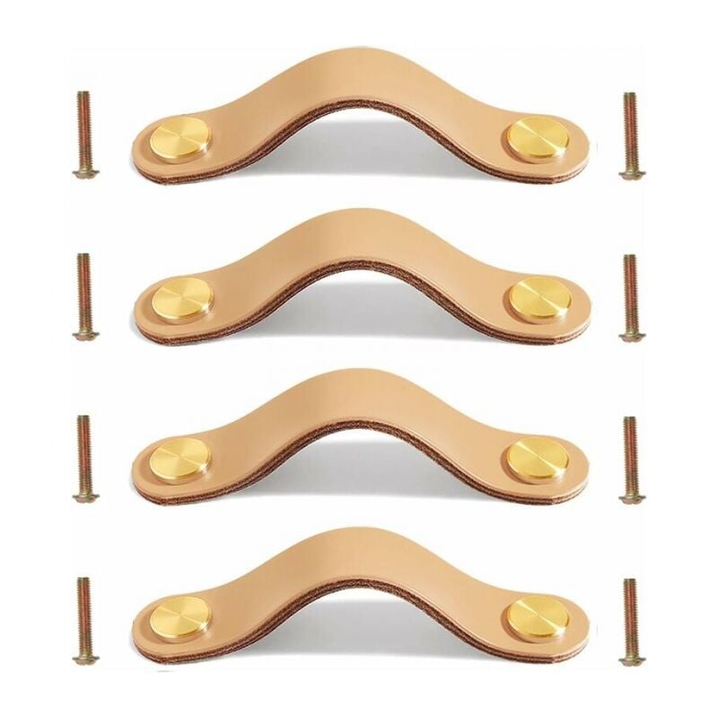 foto del prodotto cyslmuk confezione da 4 maniglie per cassetti in pelle, maniglie per porte in pelle, maniglie per mobili in pelle, maniglie in pelle pregiata con