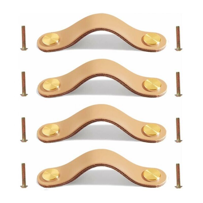 foto del prodotto cyslmuk confezione da 4 maniglie per cassetti in pelle, maniglie per porte in pelle, maniglie per mobili in pelle, maniglie in pelle pregiata con