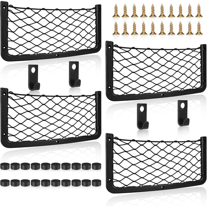 foto del prodotto cyslmuk confezione da 4 reti portaoggetti per auto, rete portaoggetti per bagagliaio, grandi dimensioni, borsa organizer tascabile per auto,