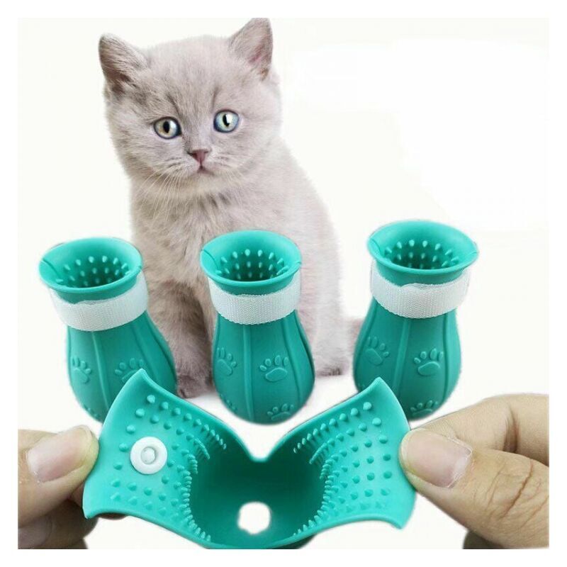foto del prodotto cyslmuk confezione da 4 stivali antigraffio per zampe di gatto, copripiedi morbidi per il bagno in silicone, scarpe regolabili con protezione per