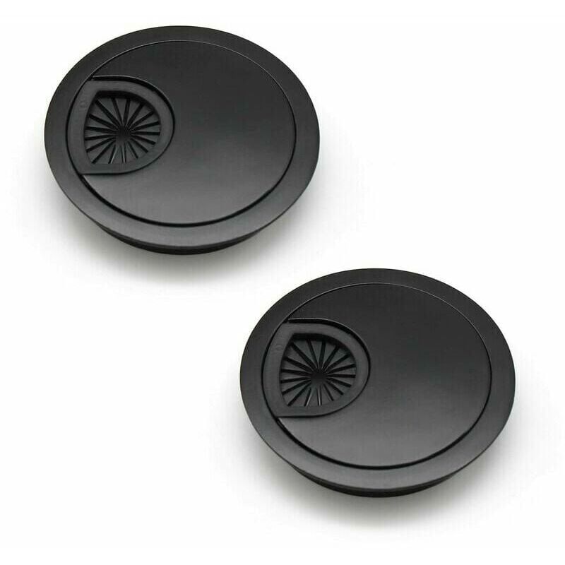 foto del prodotto cyslmuk copertura foro canale cavi da 60 mm per scrivanie e banchi da lavoro colore nero materiale lega di zinco 2 pezzi