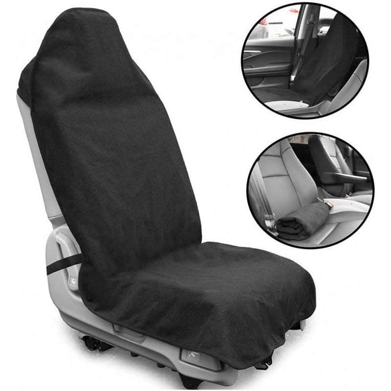 foto del prodotto cyslmuk coprisedile in tessuto antisudore nero, impermeabile, antiscivolo, universale, adatto per un singolo sedile anteriore di un auto suv ymyny