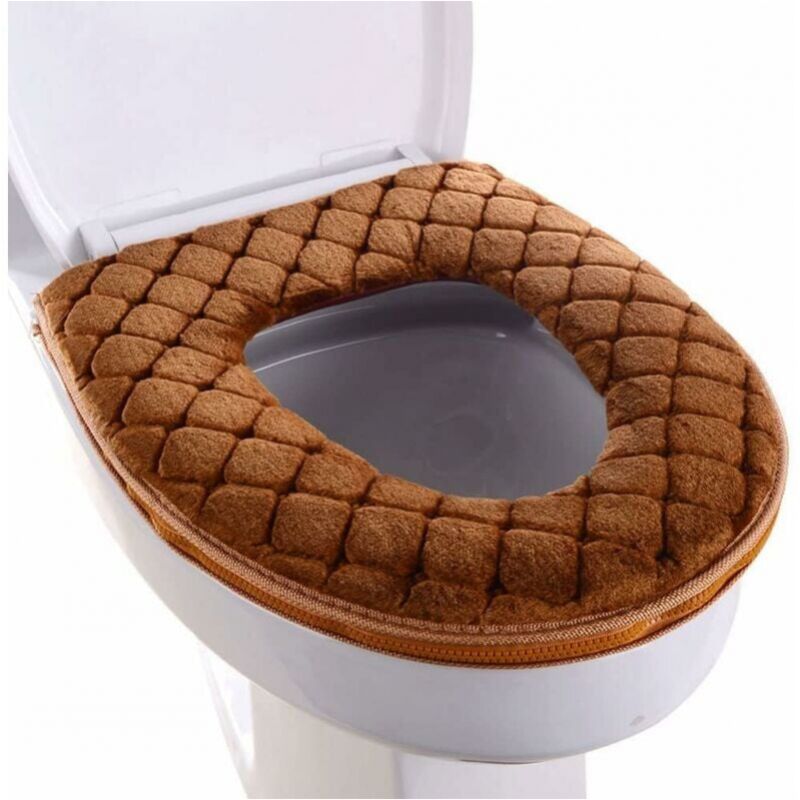 foto del prodotto cyslmuk copriwater marrone , morbido cuscino per sedile wc, scalda wc, lavabile, universale, copriwater con cerniera