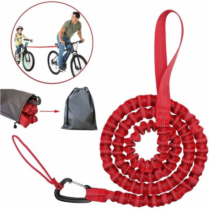 foto del prodotto cyslmuk corda di traino per bici rossa corda di traino per bambini per cinghia di traino per bici corda di traino elastica per bici, capacit di