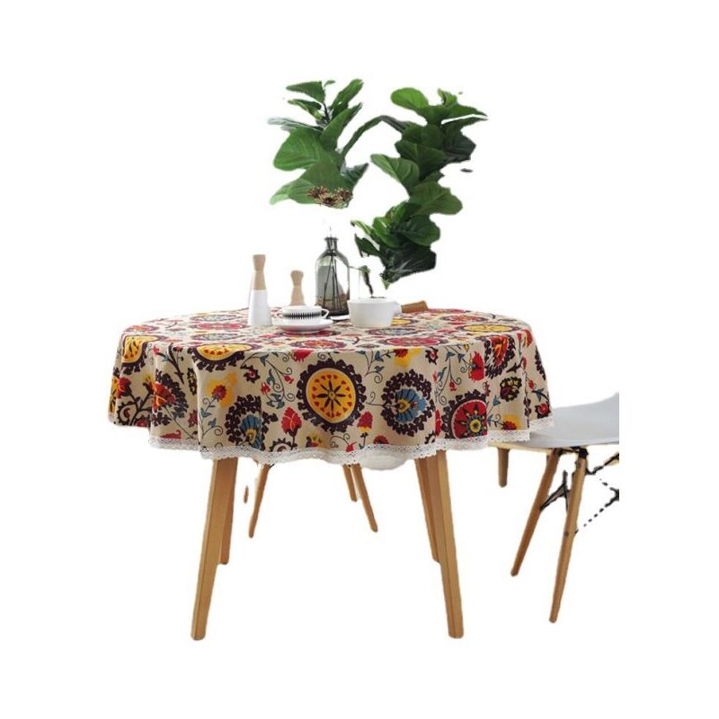 foto del prodotto cyslmuk diametro 100cm, girasole tovaglie di cotone tovaglia di cotone e lino tovaglia girasole copritavolo in pizzo multiuso per interni ed