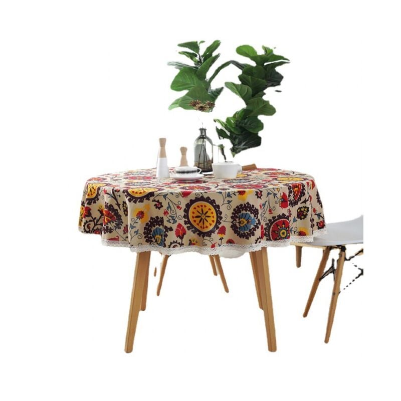 foto del prodotto cyslmuk diametro 150cm, girasole tovaglie di cotone tovaglia di cotone e lino tovaglia girasole copritavolo in pizzo multiuso per interni ed
