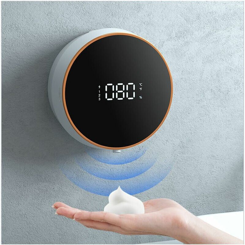 foto del prodotto cyslmuk distributore automatico di sapone schiumogeno da parete bianco da 300 ml, ricaricabile, 3 impostazioni, rilevamento della temperatura