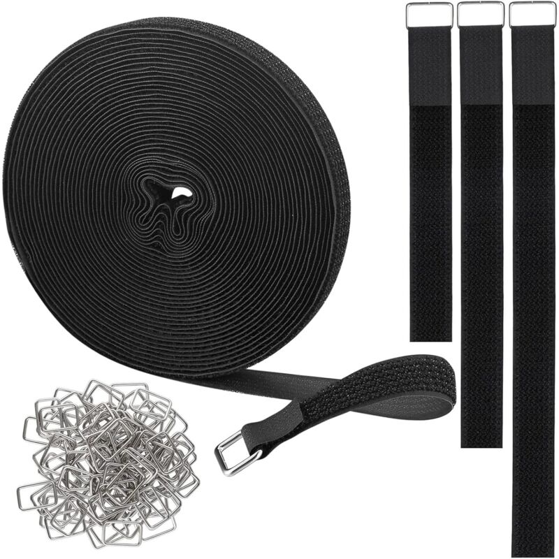 foto del prodotto cyslmuk fascette fermacavi 2,5 cm x 10 m, fascette fermacavi non adesive con 50 bottoni metallici, fascette fermacavi regolabili e riutilizzabili
