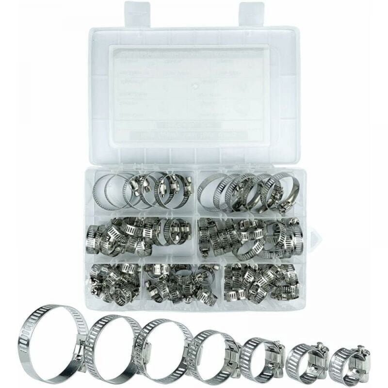 foto del prodotto cyslmuk fascette stringitubo in acciaio inox, 60 fascette stringitubo in acciaio inox, 7 diverse misure da 8 a 38 mm, adatte per piscine,