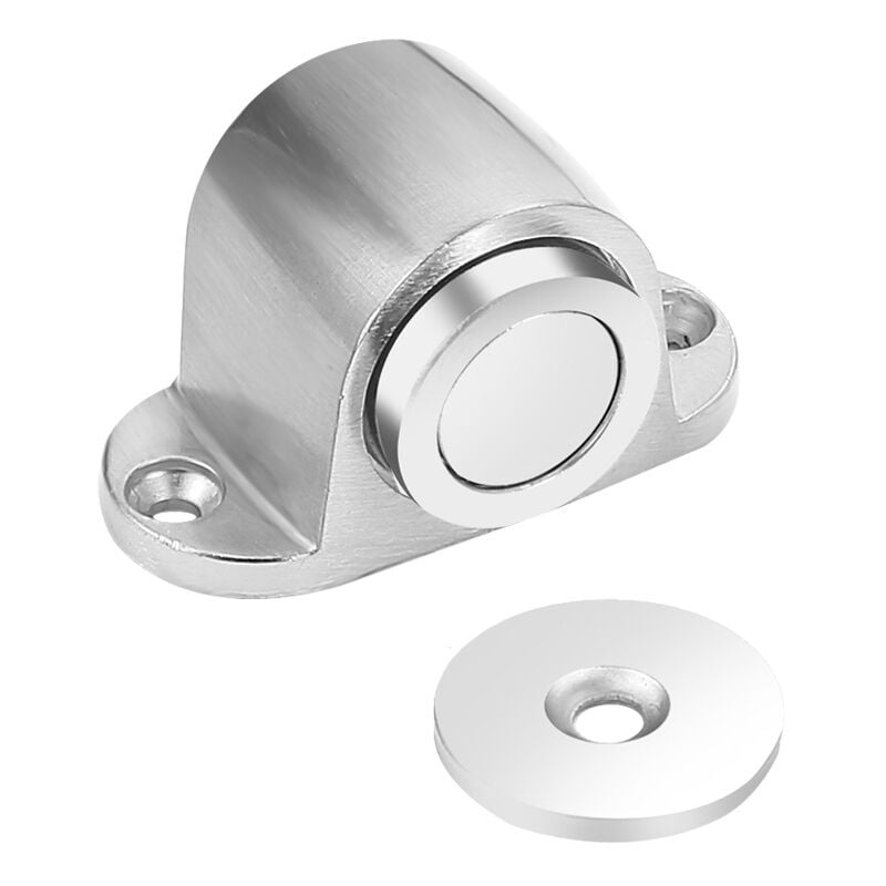 foto del prodotto cyslmuk - fermaporta magnetico in lega, superficie spazzolata con supporto per pavimento rotondo confezione da 2