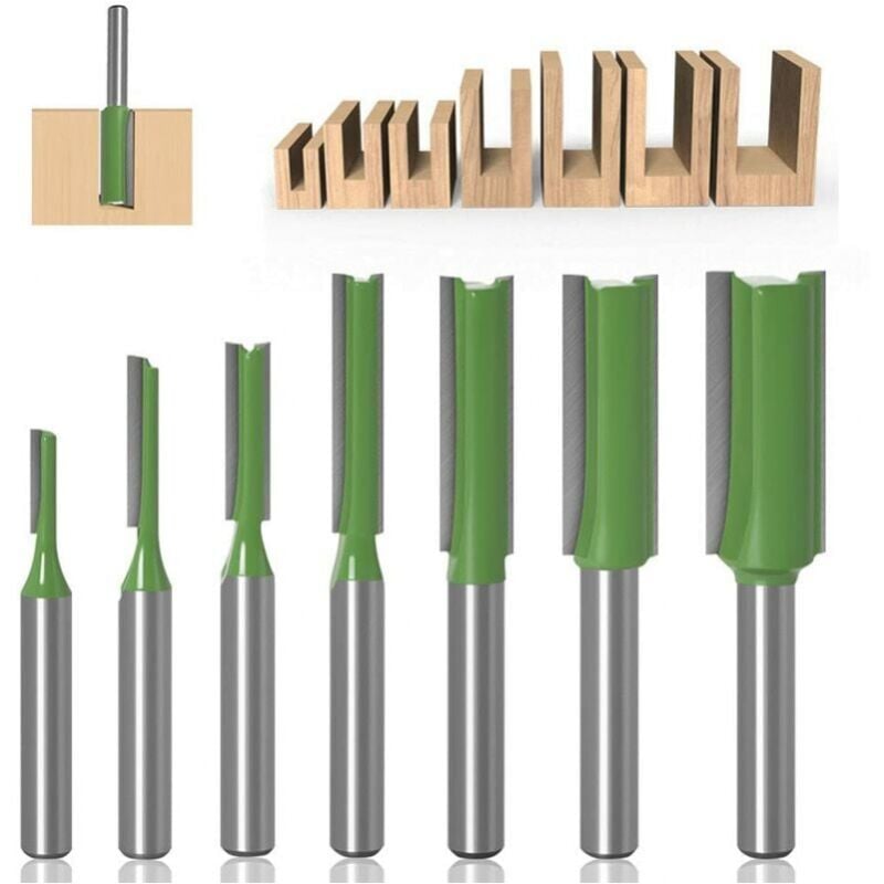 foto del prodotto cyslmuk fresa dritta da 6 mm, 7 pezzi di fresa dritta, fresa a bordo dritto, set di punte dritte, fresa in carburo per legno, utensili per la