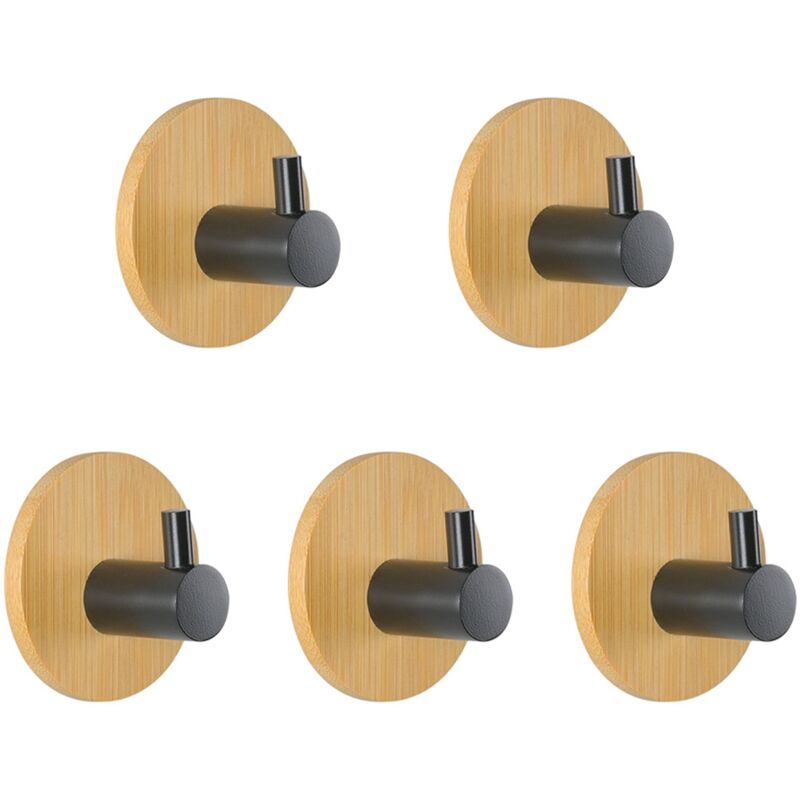 foto del prodotto cyslmuk ganci adesivi in legno, 5 pezzi ganci adesivi per porte, neri, porta asciugamani in bamb , ganci adesivi per porte di bagni, cucine e uffici