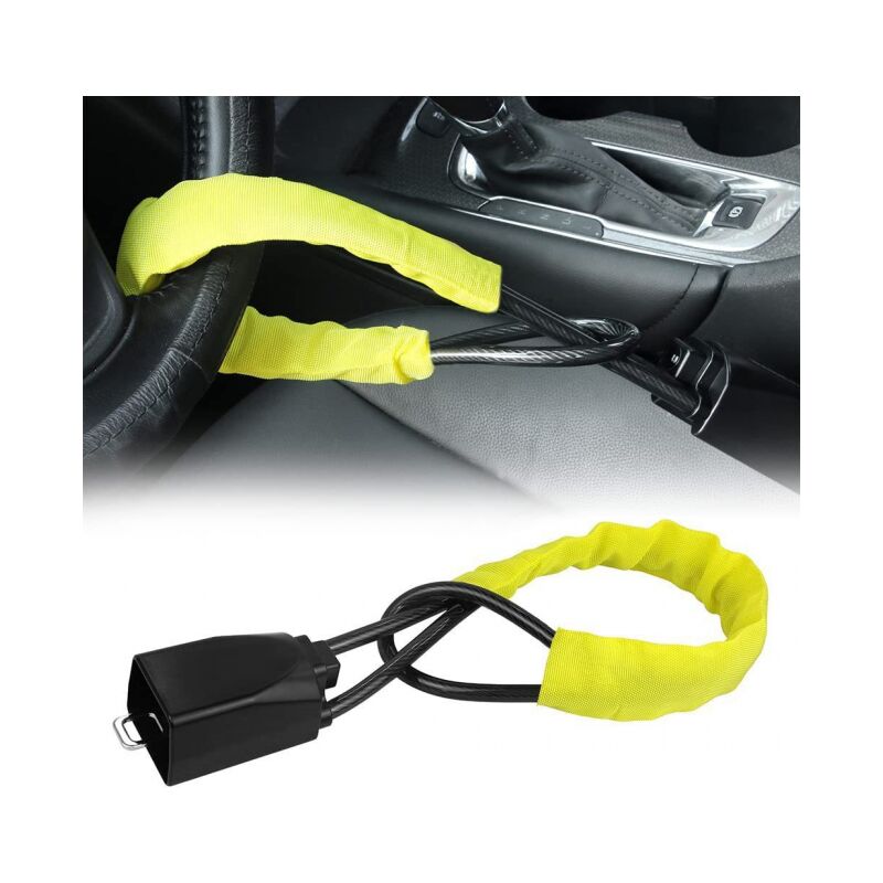 foto del prodotto cyslmuk giallo antifurto per volante auto, antifurto per auto, protezione antifurto universale per veicoli, camper, furgoni, camion, suv,