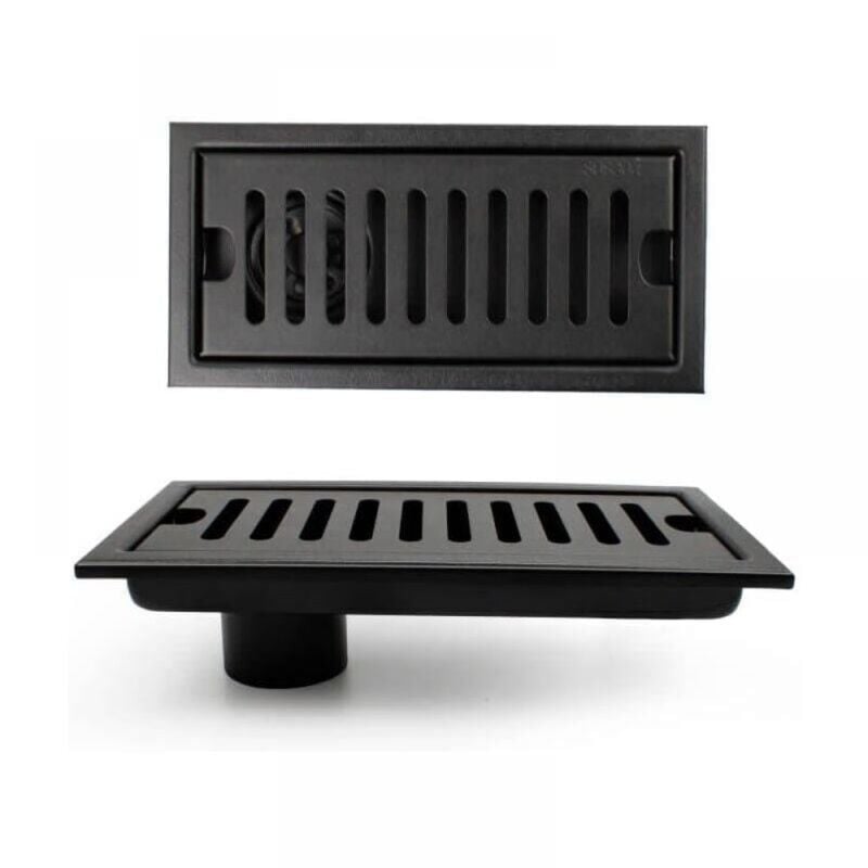 foto del prodotto cyslmuk griglia per doccia, scarico a pavimento rettangolare 20 x 10 cm, canaletta per doccia, scarico a pavimento nero con griglia in acciaio