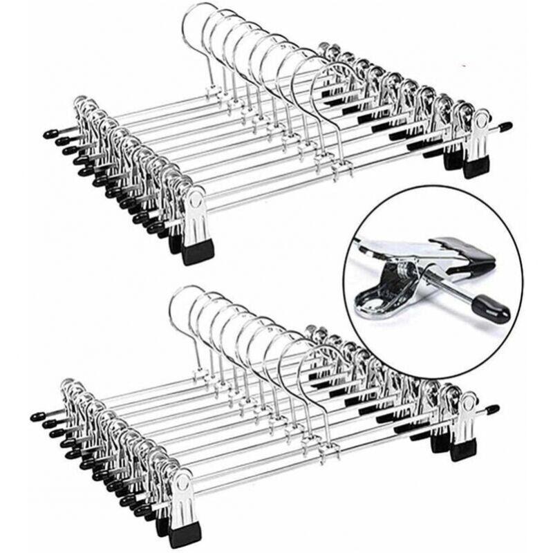 foto del prodotto cyslmuk grucce per pantaloni in metallo da 20 pezzi, grucce con clip, grucce per pantaloni con clip cromate regolabili, grucce in metallo, grucce