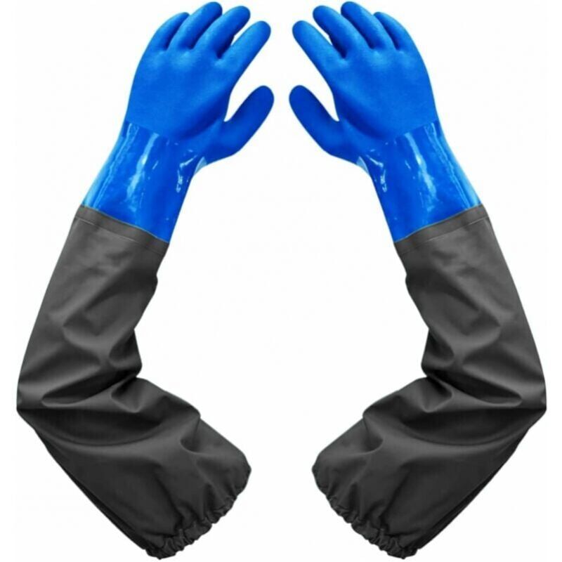 foto del prodotto cyslmuk guanti impermeabili satinati guanti per la pulizia degli stagni, fodera floccata da 26 pollici, polsini elastici, per industria chimica,