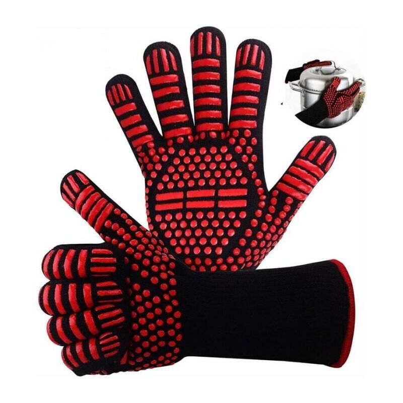 foto del prodotto cyslmuk guanto da forno rosso, guanto resistente al calore, guanto da barbecue 800 c guanto da forno in silicone resistente al calore antiscivolo
