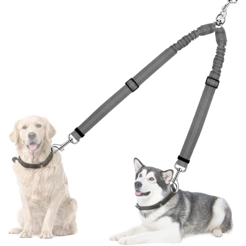 foto del prodotto cyslmuk guinzaglio doppio per cani, attacco per guinzaglio riflettente girevole a 360 , lunghezza regolabile, guinzaglio doppio per cani, grigio