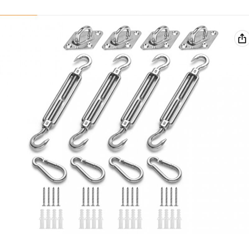 foto del prodotto cyslmuk kit di fissaggio per vela ombreggiante, kit di fissaggio per vela ombreggiante in acciaio inox, triangolo e quadrato, rettangolare,
