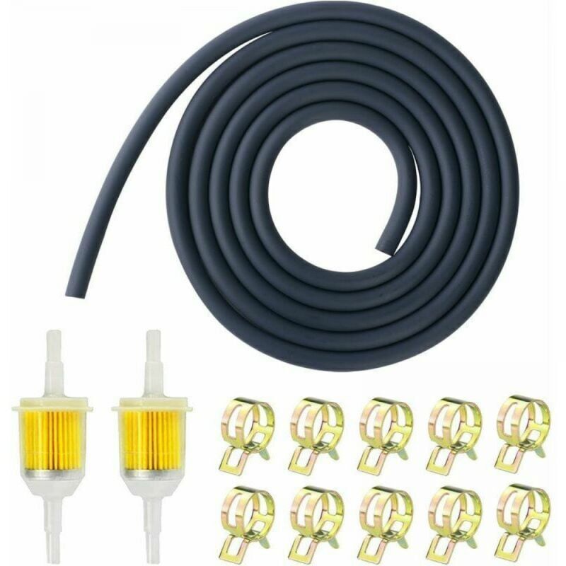 foto del prodotto cyslmuk kit filtro carburante per moto con 2 filtri carburante diesel e 2 tubi carburante per tosaerba da 8 mm e 10 fascette stringitubo per moto,
