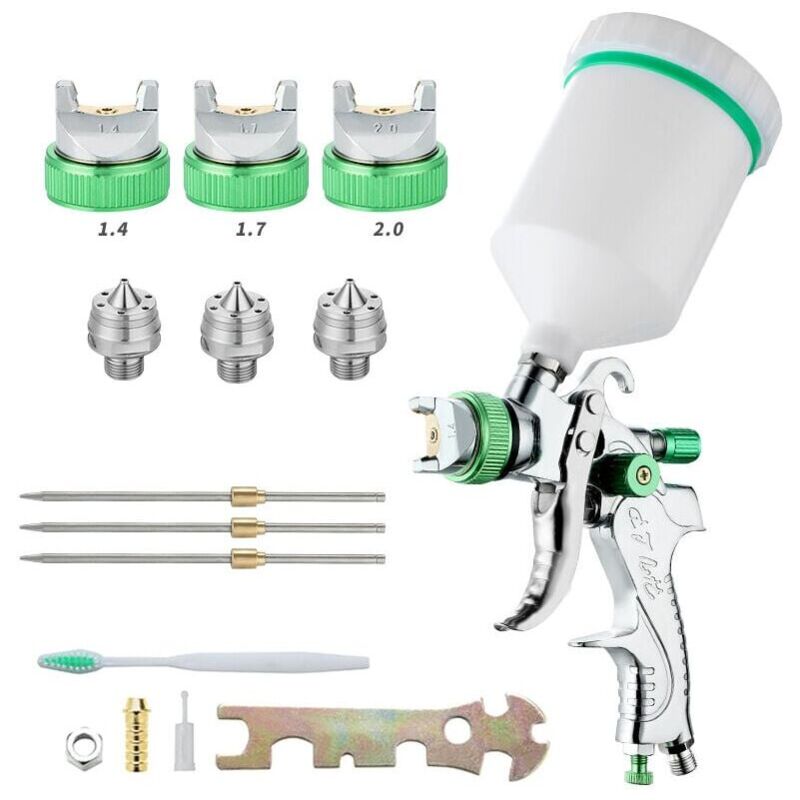 foto del prodotto cyslmuk kit pistola a spruzzo ad aria ad alta pressione professionale, pistola per verniciatura pneumatica a gravit hvlp da 600 cc, 1,4 mm 1,7