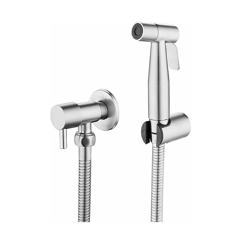 foto del prodotto cyslmuk kit pistola a spruzzo per wc, booster di scarico wc senza foratura in acciaio inossidabile 304 con tubi flessibili g1 2 e valvola a t,