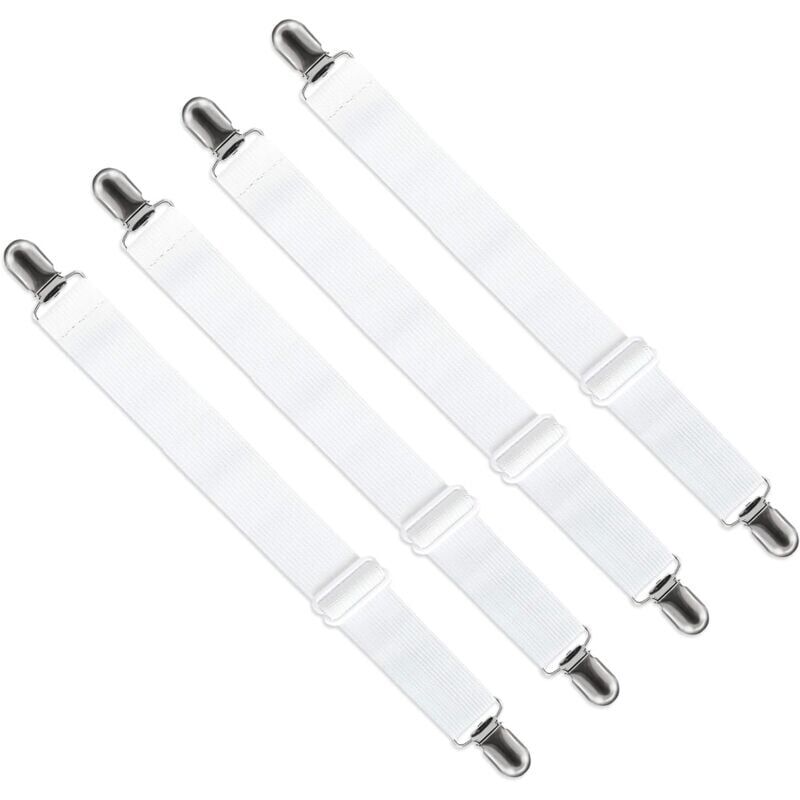 foto del prodotto cyslmuk lenzuolo regolabile con angoli da 65 cm a 200 cm , accessori cinghie regolabili per lenzuolo, divano bianco, confezione da 4 