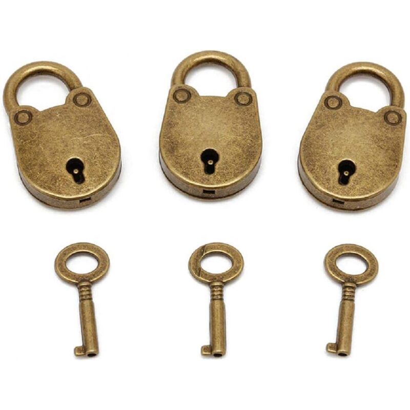 foto del prodotto cyslmuk lucchetto vintage 3 pezzi set mini lucchetto armadietto lucchetto set chiave lucchetto valigia lucchetto con chiave lucchetto a forma di