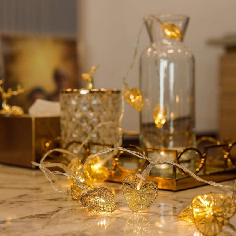 foto del prodotto cyslmuk luci led a forma di cuore 1,5 m usb 10 cuori bianchi caldi decorazione per camera da letto per ragazze, matrimonio, toletta oro