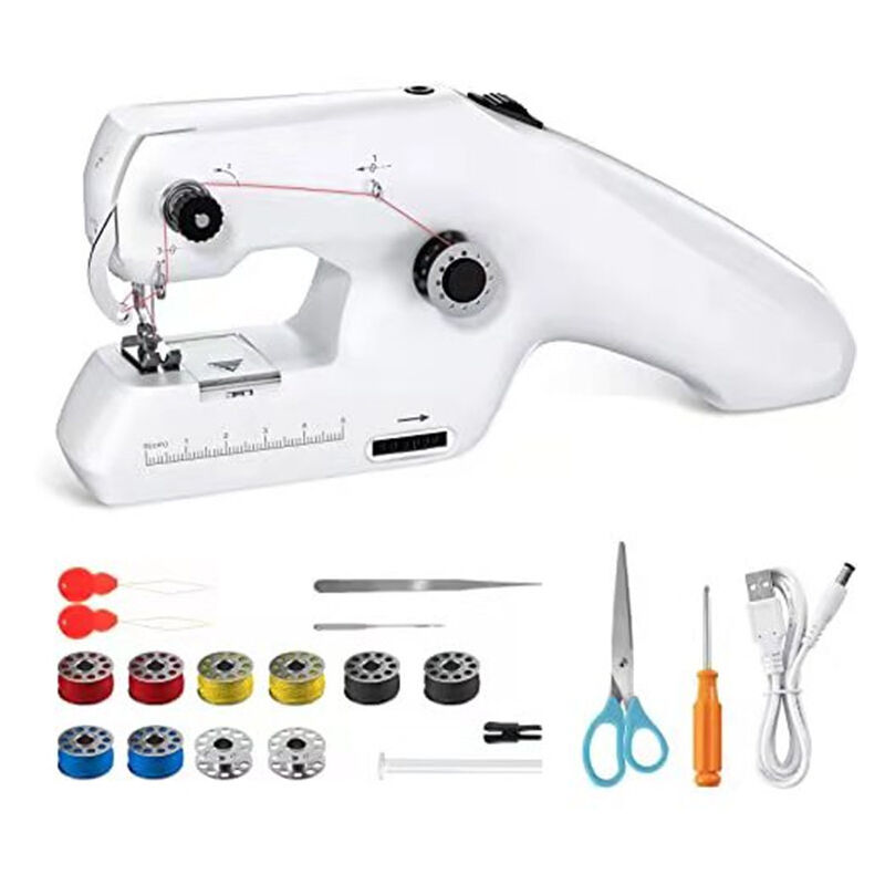foto del prodotto cyslmuk macchina da cucire portatile a doppio filo, mini macchina da cucire elettrica portatile per adulti, bianca