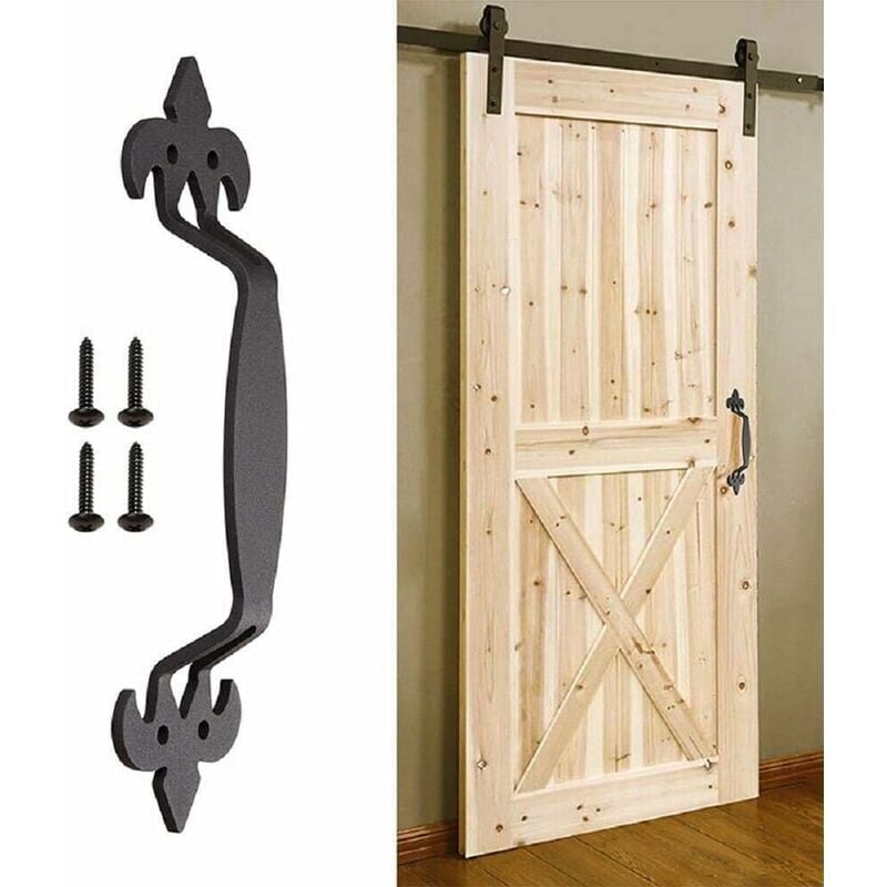 foto del prodotto cyslmuk maniglia per porta del fienile, maniglia per porta in ferro nero, maniglia per porta scorrevole in ghisa con viti