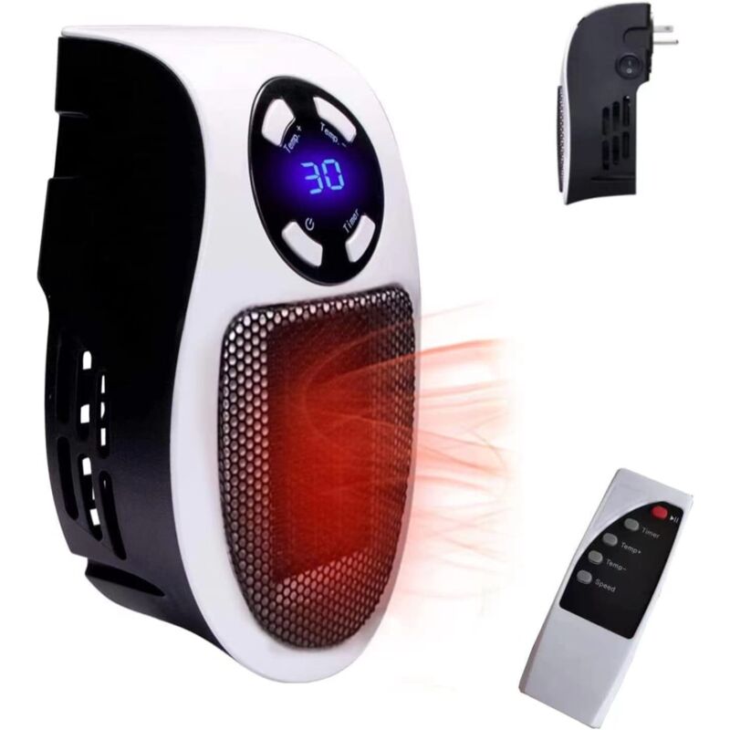 foto del prodotto cyslmuk mini termoventilatore in ceramica da 500 w, risparmio energetico, riscaldatore portatile con termostato e timer bianco con telecomando 