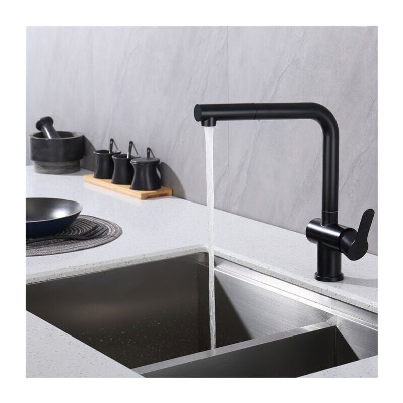 foto del prodotto cyslmuk miscelatore da cucina con bocca estraibile, rubinetto per lavello girevole a 360 , rubinetto da cucina in acciaio inossidabile nero opaco