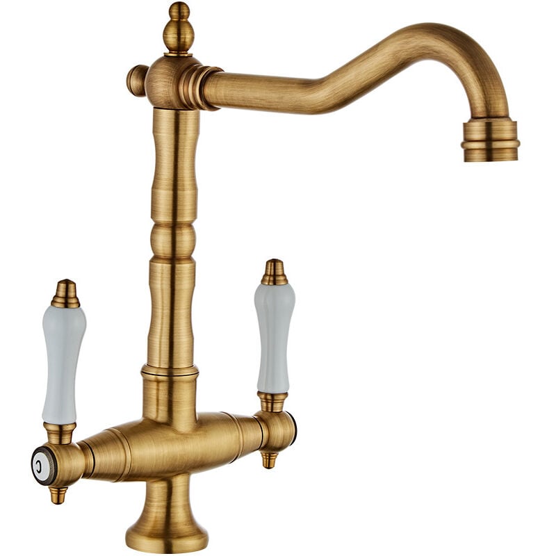 foto del prodotto cyslmuk miscelatore da cucina vintage, rubinetto per lavello retr , 2 maniglie, caldo e freddo regolabili, girevole a 360 , bronzo