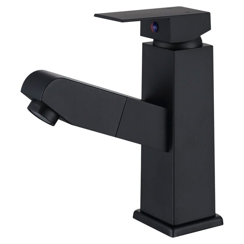 foto del prodotto cyslmuk miscelatore per lavabo nero con doccetta estraibile, rubinetto per bagno, miscelatore monocomando in acciaio inox rubinetto per lavabo