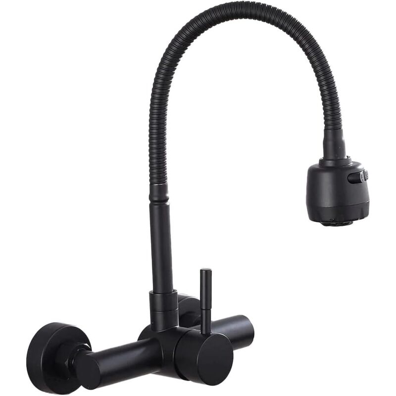 foto del prodotto cyslmuk miscelatore per rubinetto da cucina a parete in acciaio inox 304, girevole a 360 , con tubo flessibile nero