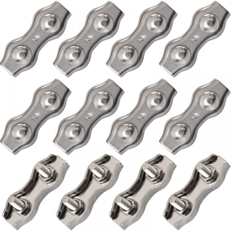 foto del prodotto cyslmuk morsetti per cavi duplex in acciaio inossidabile da 12 pezzi, morsetto per fune, connettore per fune, morsetto per cavo duplex m2, morsetto