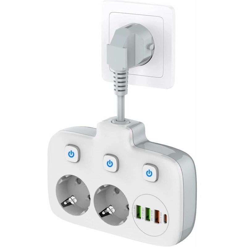 foto del prodotto cyslmuk multipresa con interruttore singolo, 2 scomparti, multipresa con 3 interruttori, doppia presa a muro con 4 usb, ouylaf, adattatore per
